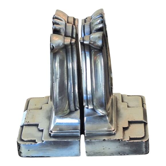 Harp Lyre Heavy Metal Art Deco Bookends Silver Toned Vintage PMC Made in USA - Picture 14 of 16